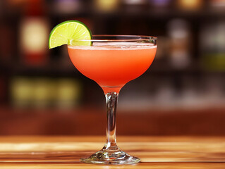 Refreshing Lime Cocktail in Elegant Glass on Vibrant Blue Background.