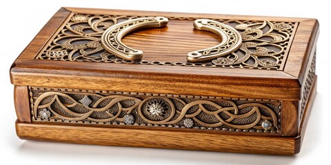 Fototapeta premium delicate filigree horseshoe pattern on intricate wooden jewelry box