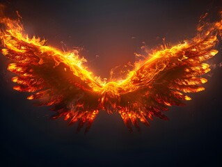 Fiery Wings Ablaze with Vibrant Flames on Black Isolated Background