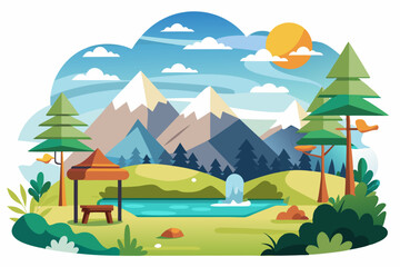 Fototapeta premium A Relaxing Lakeside Picnic Spot in a Mountainous Forest