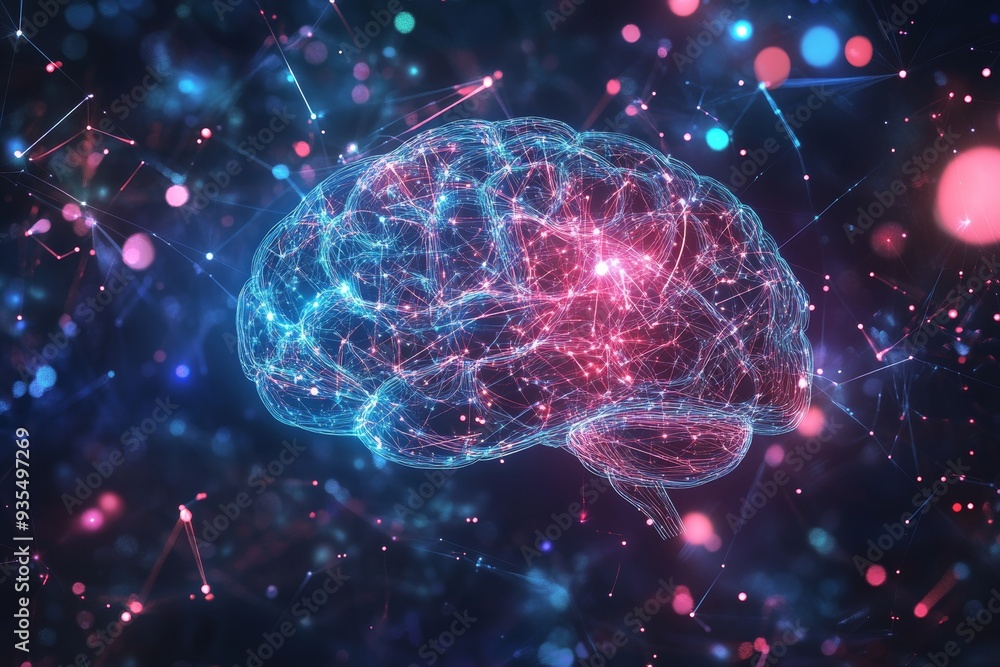 Poster ai integration in human brain illustration concepts merging with neural network in photography