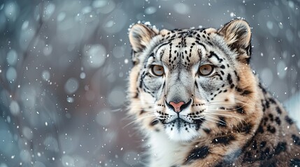 Fototapeta premium Snow leopard on the winter background