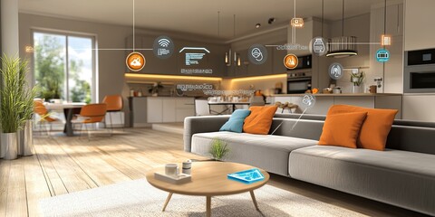 Smart home technology in a living room.