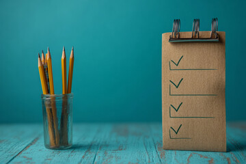 A checklist with completed tasks, isolated on a soft pastel green background, symbolizing organization and productivity,