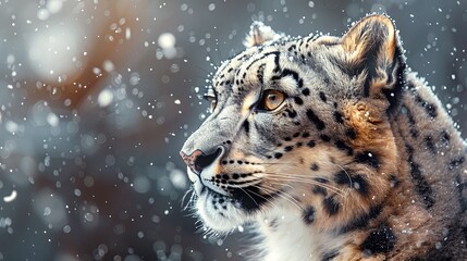 Fototapeta premium Snow leopard on the winter background