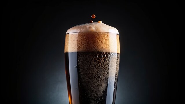 fermentation bubbles rising in dark mysterious stout beer foam sleek modern minimalist black background emphasizing bold modern brewing techniques