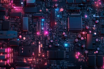 Fototapeta premium Detailed close up photo of a circuit board or mainboard showcasing intricate electronic components