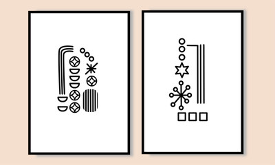 Set of two minimalist black and white line art wall art collection. Simple wall print, wall decoration, vector poster for home.