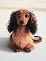 Una caricatura de un perro teckel de pelo largo rojo
