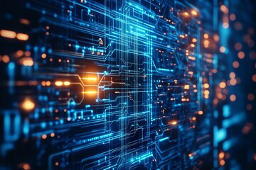 Abstract futuristic web circuitry and firewall concept in modern network technology photography