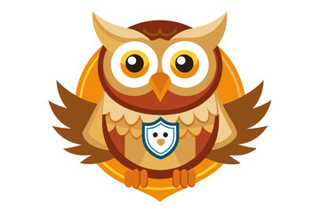 Obraz premium Cartoon Owl with Shield and Big Eyes