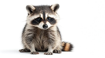 Obraz premium Funny raccoon sitting isolated on white background : Generative AI