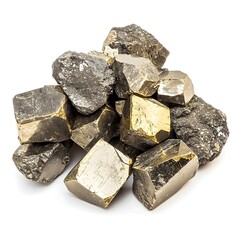 Photo of Pyrite Crystals Fool's Gold Mineral Deposit on White Background