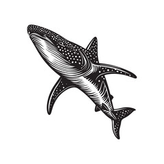 Naklejka premium Whale shark vector design isolated on white background - black and white illustration Whale shark