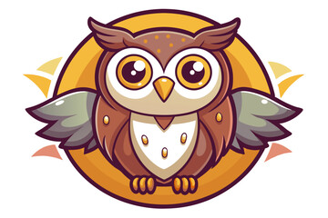 Fototapeta premium Cute Cartoon Owl with Large Eyes and Spread Wings