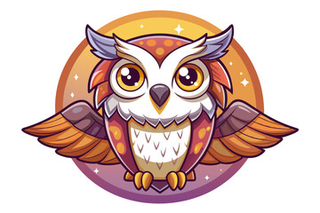 Cartoon Illustration of a Red and Orange Owl with Wings Spread