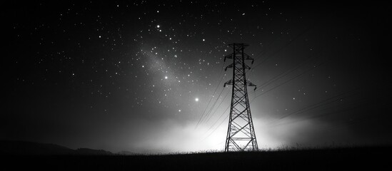 Naklejka premium Power Tower Under A Starry Sky