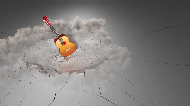 guitar fell on the floor and broke it, 3d animation