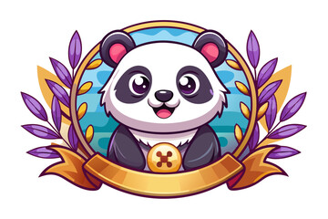 Fototapeta premium Cute Cartoon Panda with Gold Medal and Laurel Wreath