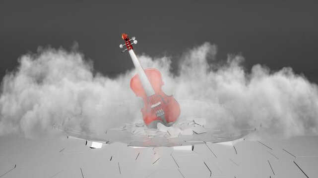 violin fell on the floor and broke it, 3d animation