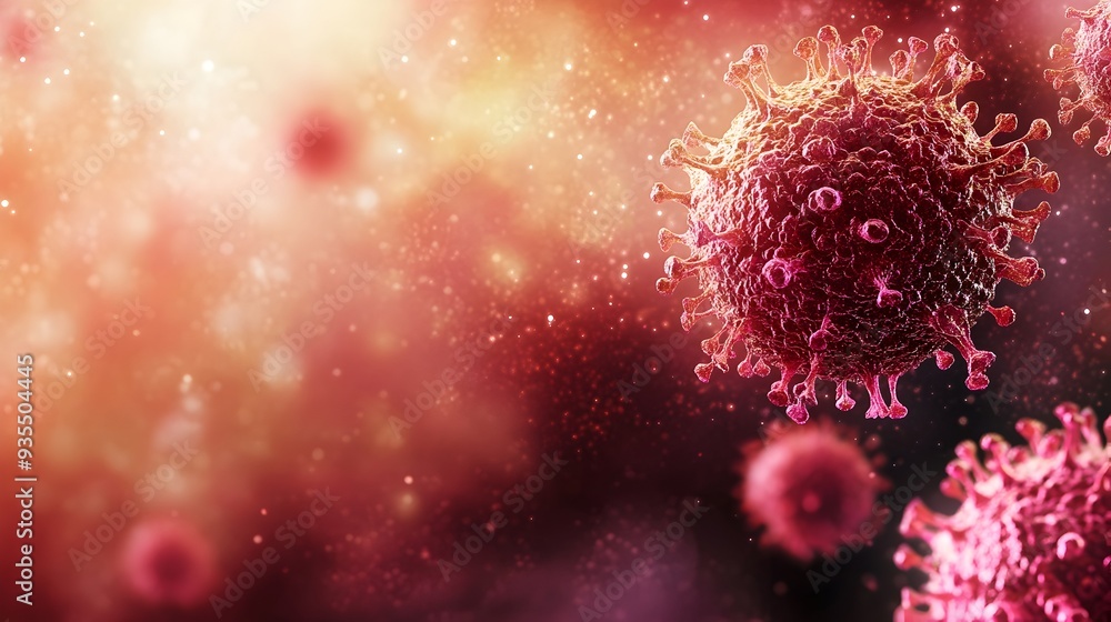Aufkleber close up view of a monkeypox virus cell with highly detailed textures surrounded by a gradient backg