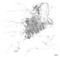 Obraz premium Saltillo city map with roads and streets, Mexico. Vector outline illustration.
