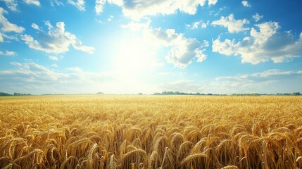 Naklejka premium Endless golden wheat sea sways gently under summer sun, promising bountiful harvest.