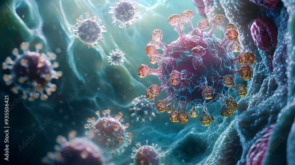 Aufkleber detailed digital visualization of the monkeypox virus under high powered microscopic examination wit