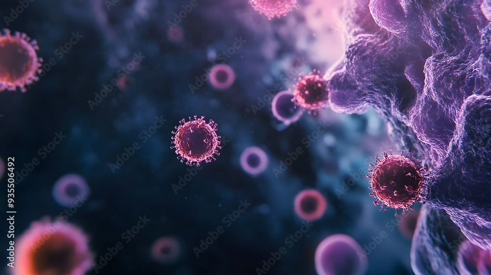 Aufkleber detailed and scientific digital of monkeypox virus specimen observed under microscope with ample bla