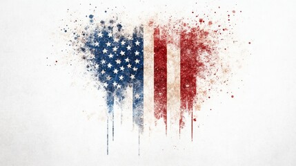 Abstract design featuring a textured heart shape with American flag colors, symbolizing patriotism and national pride.