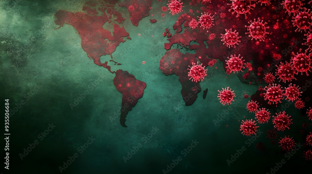 Poster abstract digital representing the global spread and impact of the monkeypox virus outbreak featuring