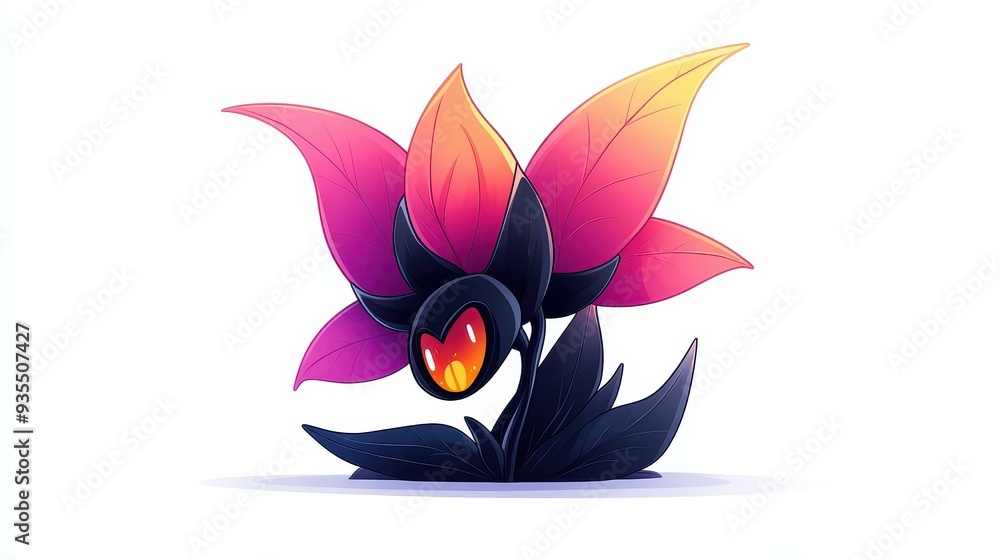 Sticker A striking black bat flower in a modern art piece highlights its unique shape and bold texture with vibrant colors.