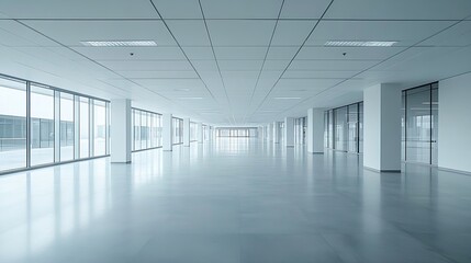 Obraz premium Interior of modern empty office buildingOpen white ceiling designCool tone : Generative AI