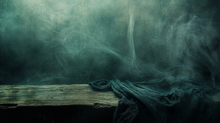 Table mockup Rustic wooden background with dark cloth and a spooky atmosphere