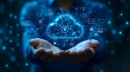 Businessman Presents Futuristic Cloud Computing Network