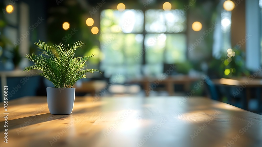 Aufkleber Blurred empty open space office Abstract light bokeh at office interior background : Generative AI
