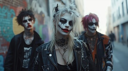 Subcultural fashion movements highlighted in an edgy street scene, alternative vibes