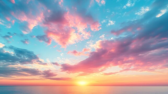 Real majestic sunrise sundown sky background with gentle colorful clouds without birds Panoramic big size : Generative AI