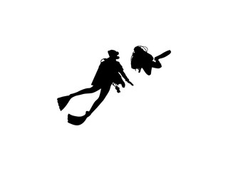 Silhouette of the Diving, Flat style, can use for Logo Gram, Sticker, Pictogram, Website, Apps, Diving Illustration or Graphic Design Element. Vector Illustration 