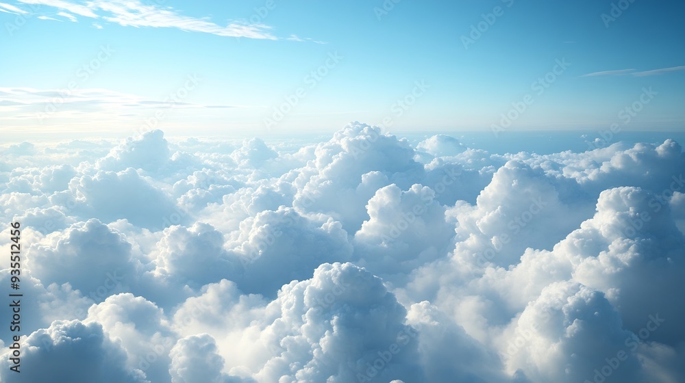 Poster High nature view large white clouds on soft sky background in the morning View of white cloudy on the plane : Generative AI