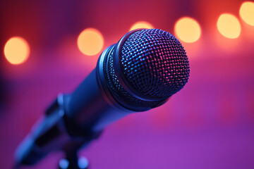 Obraz premium A microphone boom, isolated on a pastel lavender background, symbolizing the capture of sound in film production,