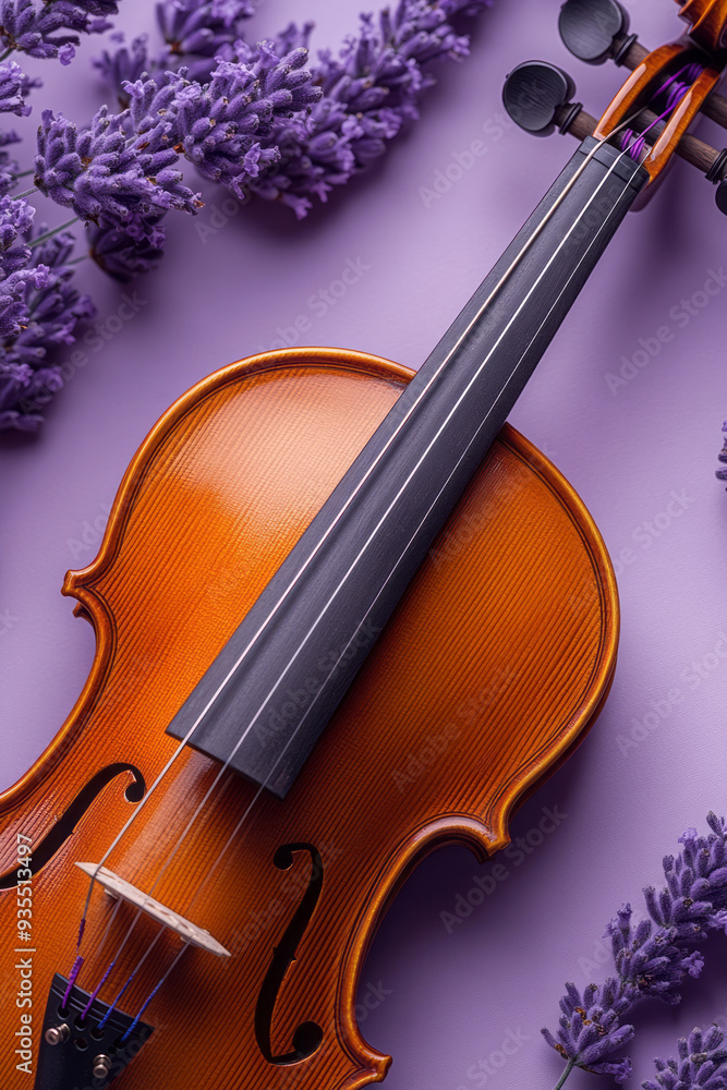 Aufkleber a violin bow, isolated on a pastel lavender background, symbolizing the grace and skill required for