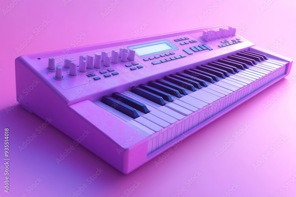Aufkleber a digital keyboard, isolated on a pastel lavender background, symbolizing the integration of technol