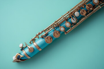 Fototapeta premium A polished clarinet, isolated on a pastel green background, capturing the rich tones of woodwind instruments,