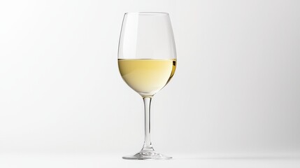 Single Glass of White Wine on a White Background, Minimalist Photography for Food and Beverage Branding