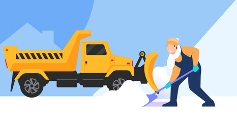 person with a truck in the snow