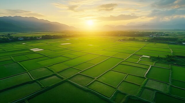 Aerial View Of paddy field At Chishang Taitung Taiwan : Generative AI