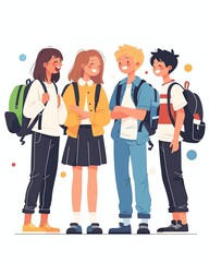 Obraz premium BacktoSchool Season, young students with backpacks, flat design illustration