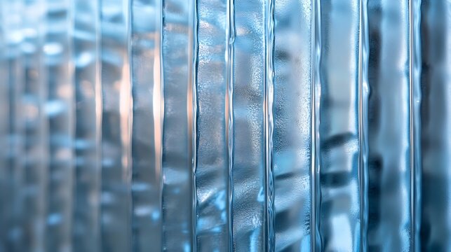 A Close up of corrugated glass texture with reflectedmodern home decorstylish home decorCreative composition of living roomWave glass vertical line patternTemplate : Generative AI