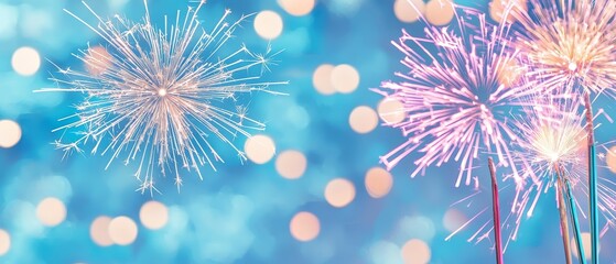 A firework exploding in the sky, with bright colors and sparks raining down.